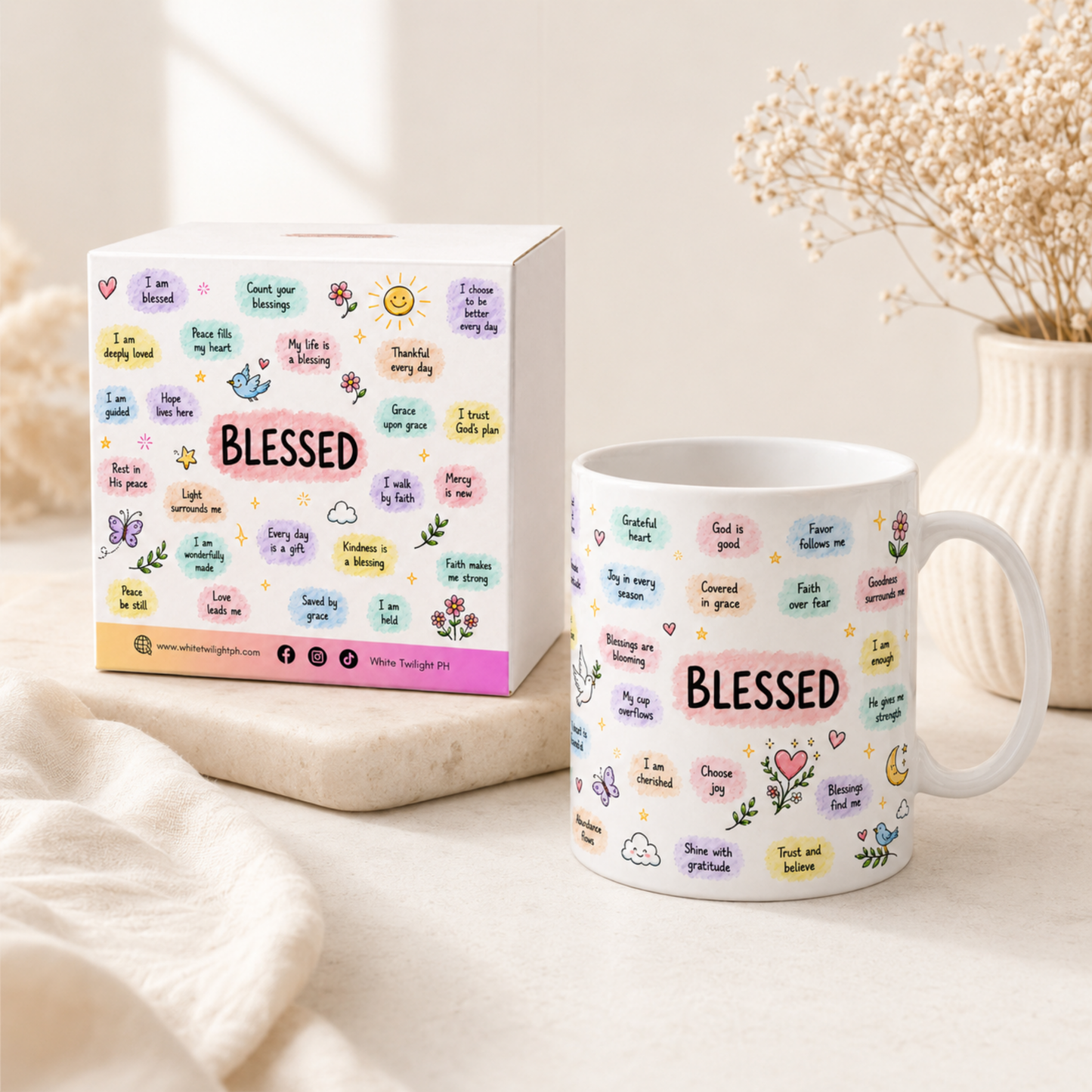 WTP Blessed Daily Affirmation Mug, 11 oz | Faith, Gratitude, Positivity & Encouragement Gift Ceramic Mug, 110z