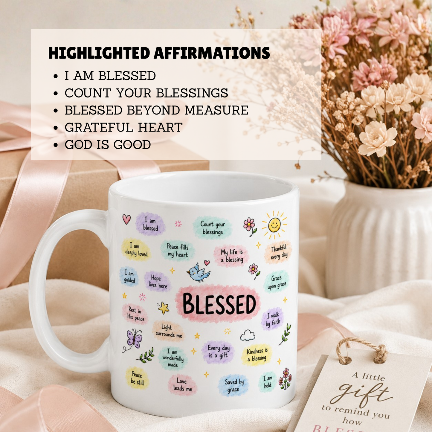 WTP Blessed Daily Affirmation Mug, 11 oz | Faith, Gratitude, Positivity & Encouragement Gift Ceramic Mug, 110z