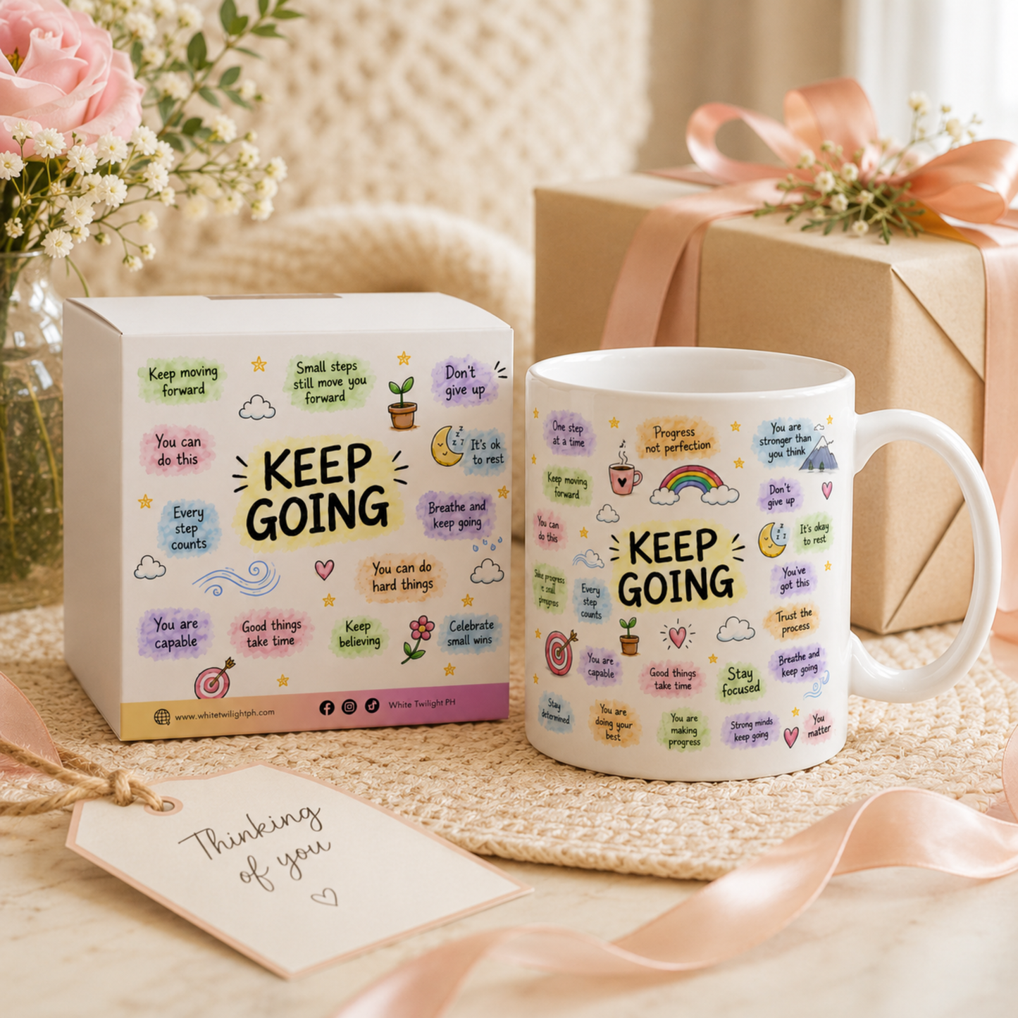 WTP Keep Going Affirmation Mug, 11 oz | Aesthetic Self-Care, Motivational Coffee Mug, Positivity Gift for Everyone